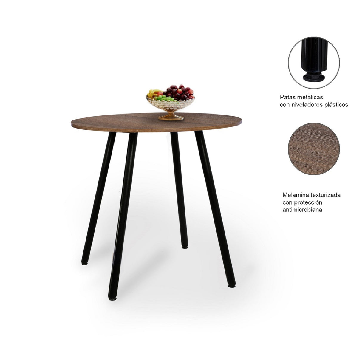 Comedor Circular Amaretto y Negro 80x75cm Sin Sillas para Cuatro Puestos - Comedores | Bylmo