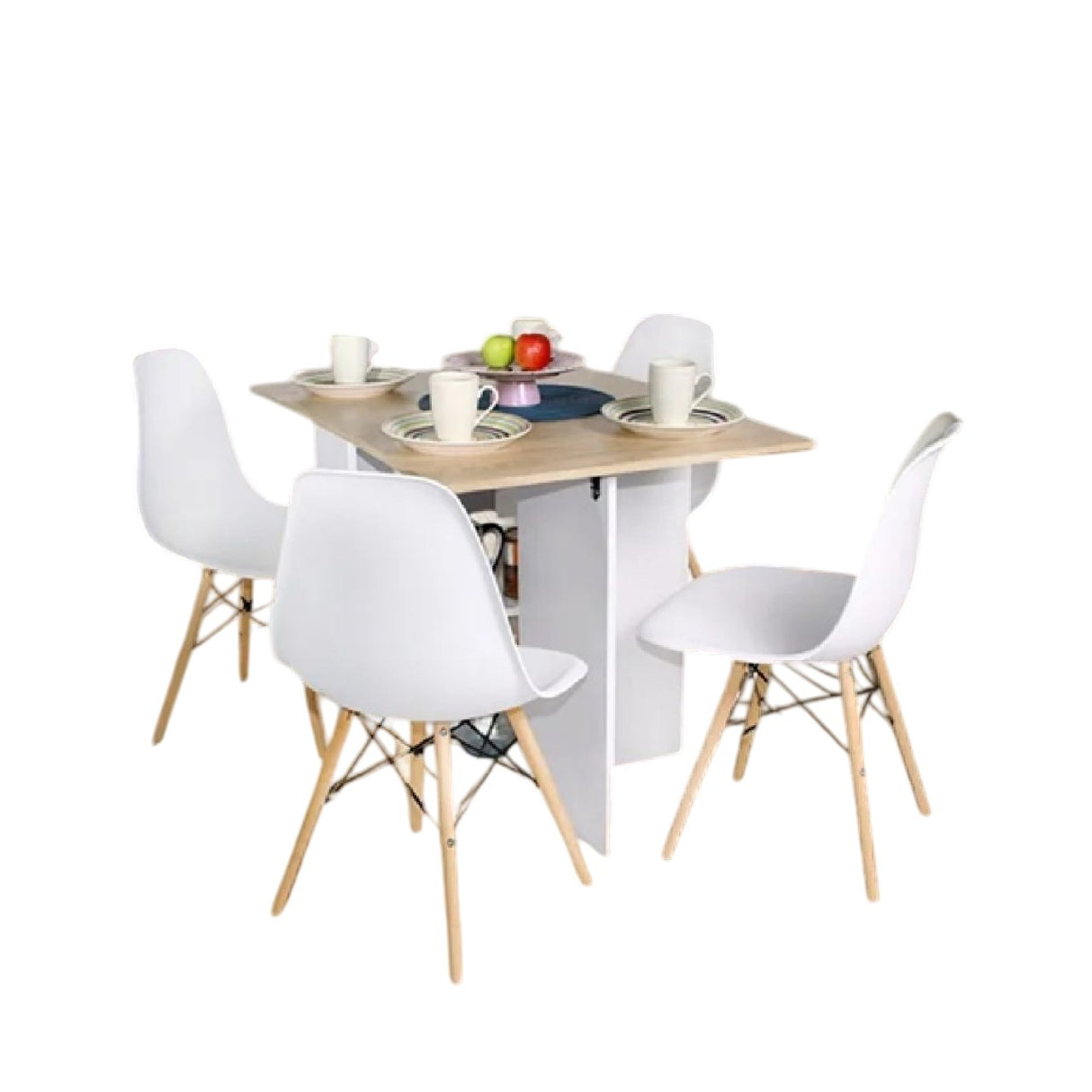 Combo Comedor Plegable y Cuatro Sillas Sillas Rectangular Blanco y Vienes 110x75cm para Cuatro Puestos - Comedores | Bylmo