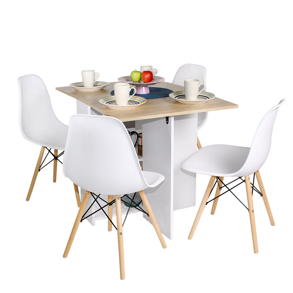 Combo Comedor Plegable y Cuatro Sillas Sillas Rectangular Blanco y Vienes 110x75cm para Cuatro Puestos - Comedores | Bylmo