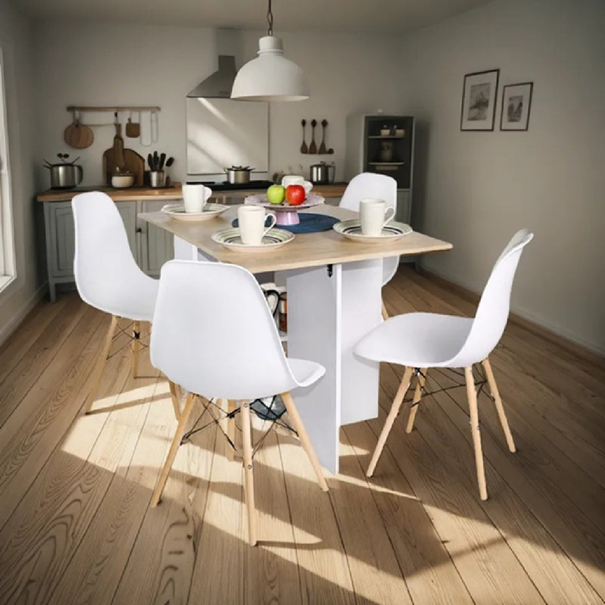 Combo Comedor Plegable y Cuatro Sillas Sillas Rectangular Blanco y Vienes 110x75cm para Cuatro Puestos - Comedores | Bylmo