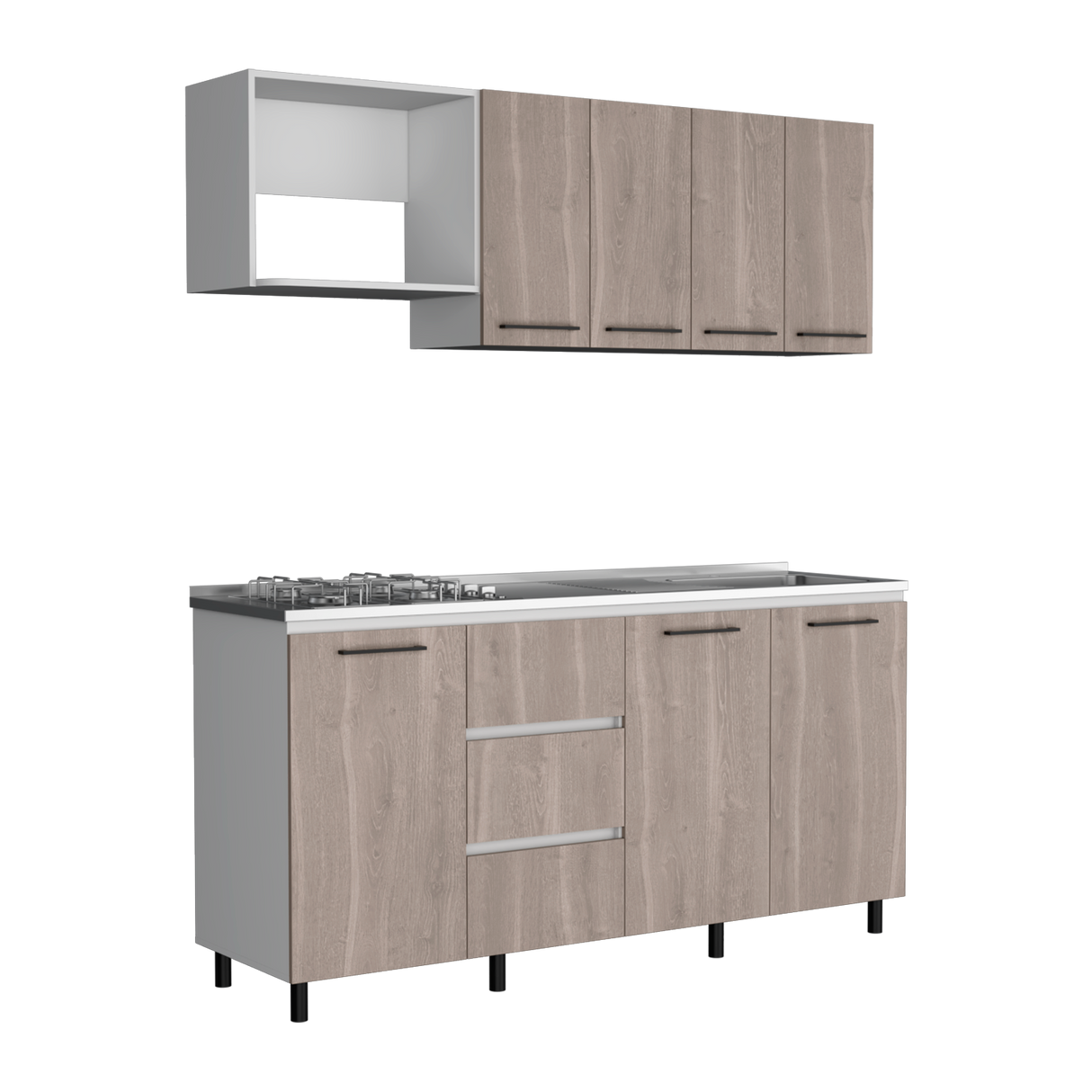 Cocina Erie Bardolino y Blanco 180x60cm Con Mesón Pozuelo Derecho y Con Estufa - Cocinas | Bylmo