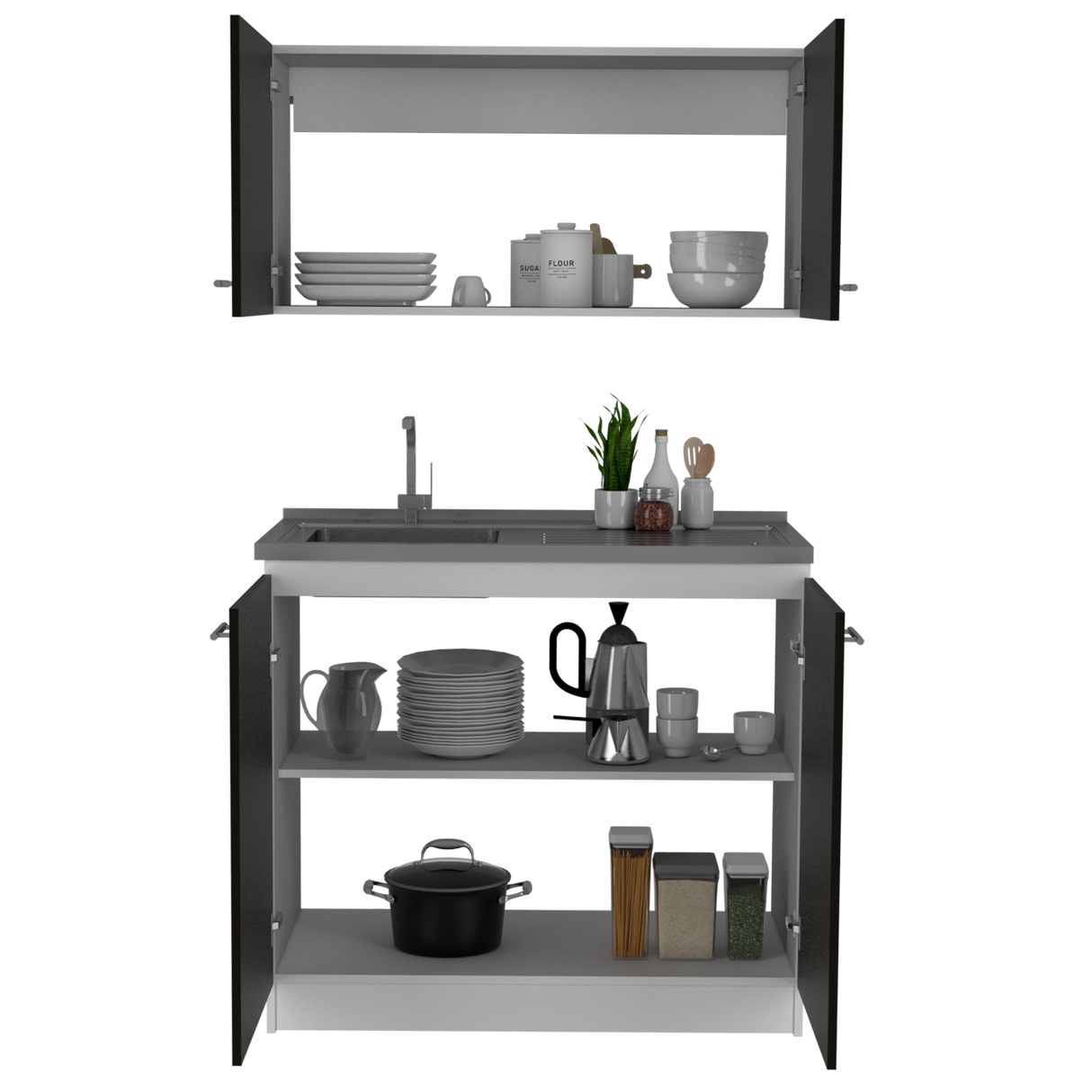 Cocina Napa Wengue y Blanco 100x49cm Con Mesón Pozuelo Izquierdo y Sin Estufa - Cocinas | Bylmo