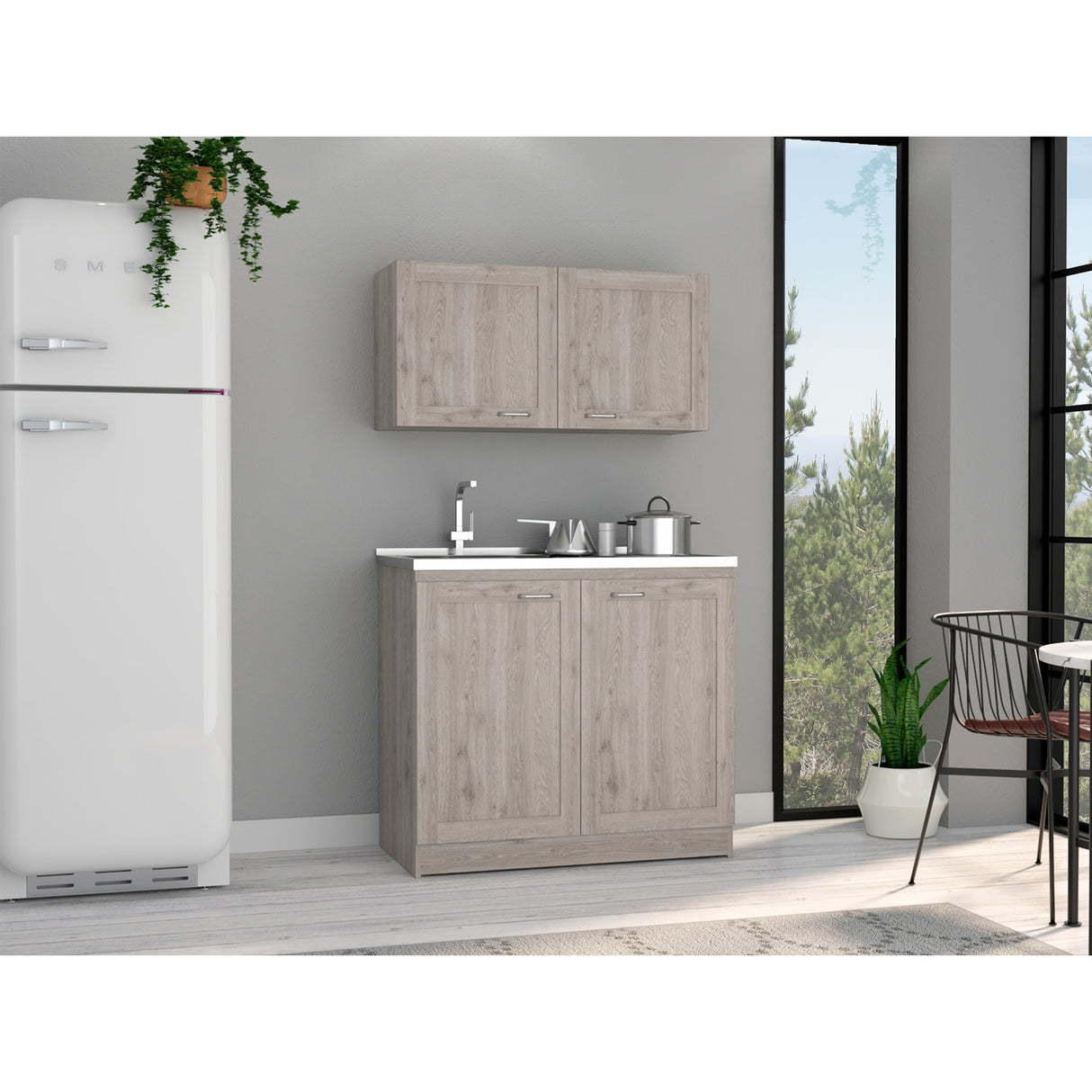 Cocina Zurich Ceniza 100x40cm Con Mesón Pozuelo Izquierdo y Sin Estufa - Cocinas | Bylmo