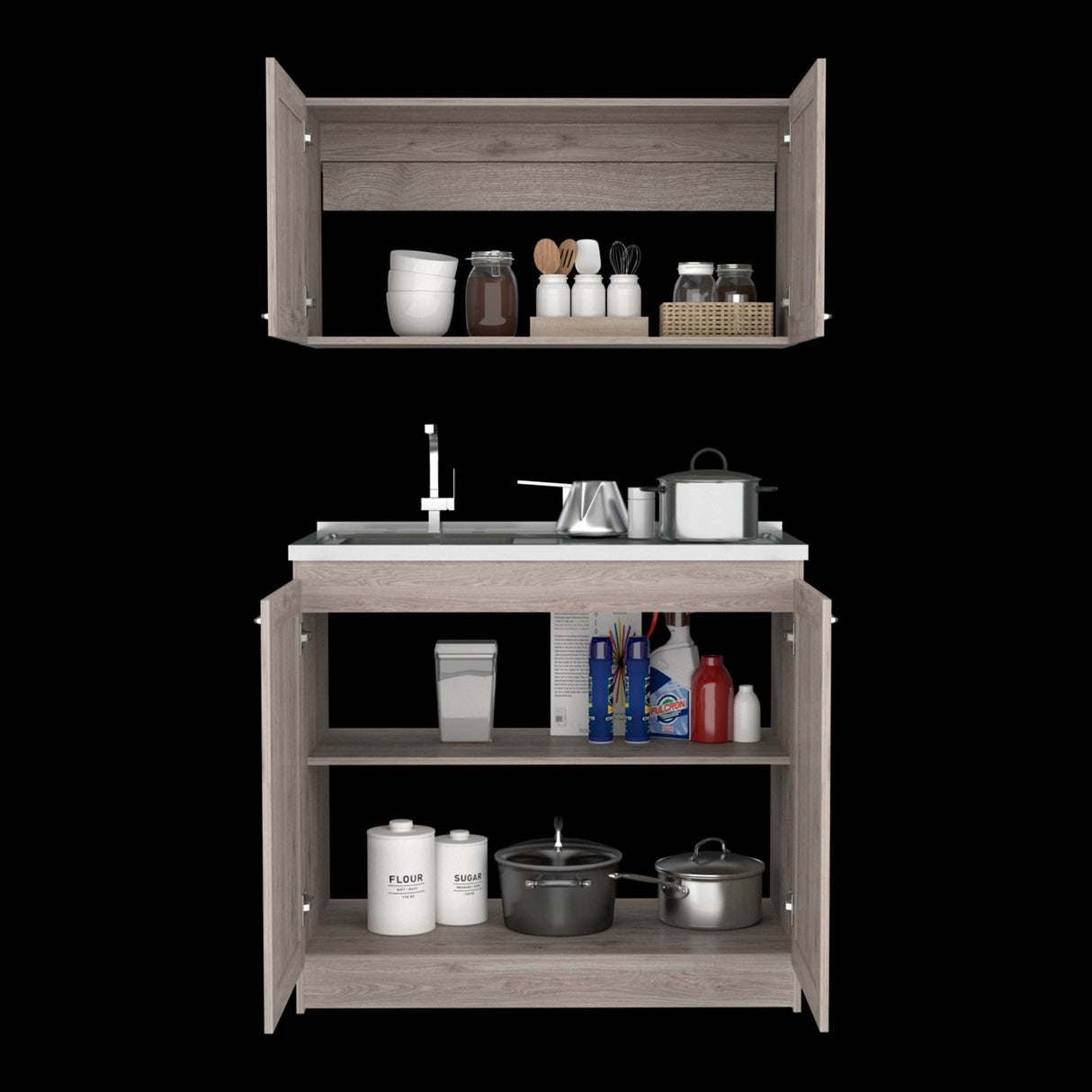 Cocina Zurich Ceniza 100x40cm Con Mesón Pozuelo Izquierdo y Sin Estufa - Cocinas | Bylmo