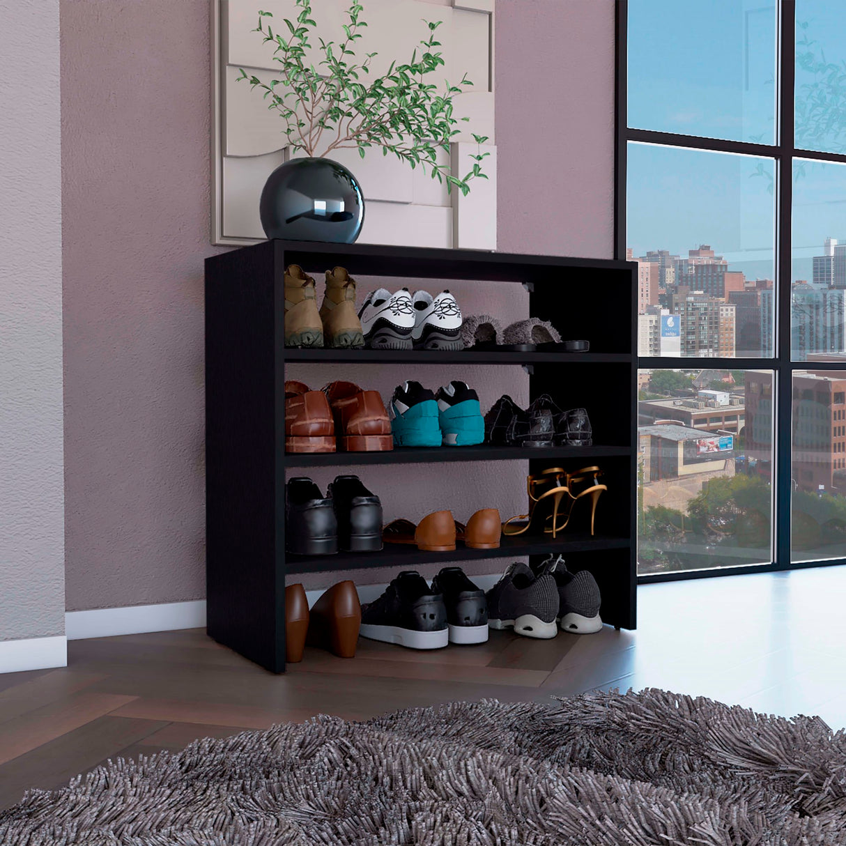 Zapatero Horizontal Silpa Wengue 72x34.9cm Apilable de Dos Niveles - Zapateros | Bylmo