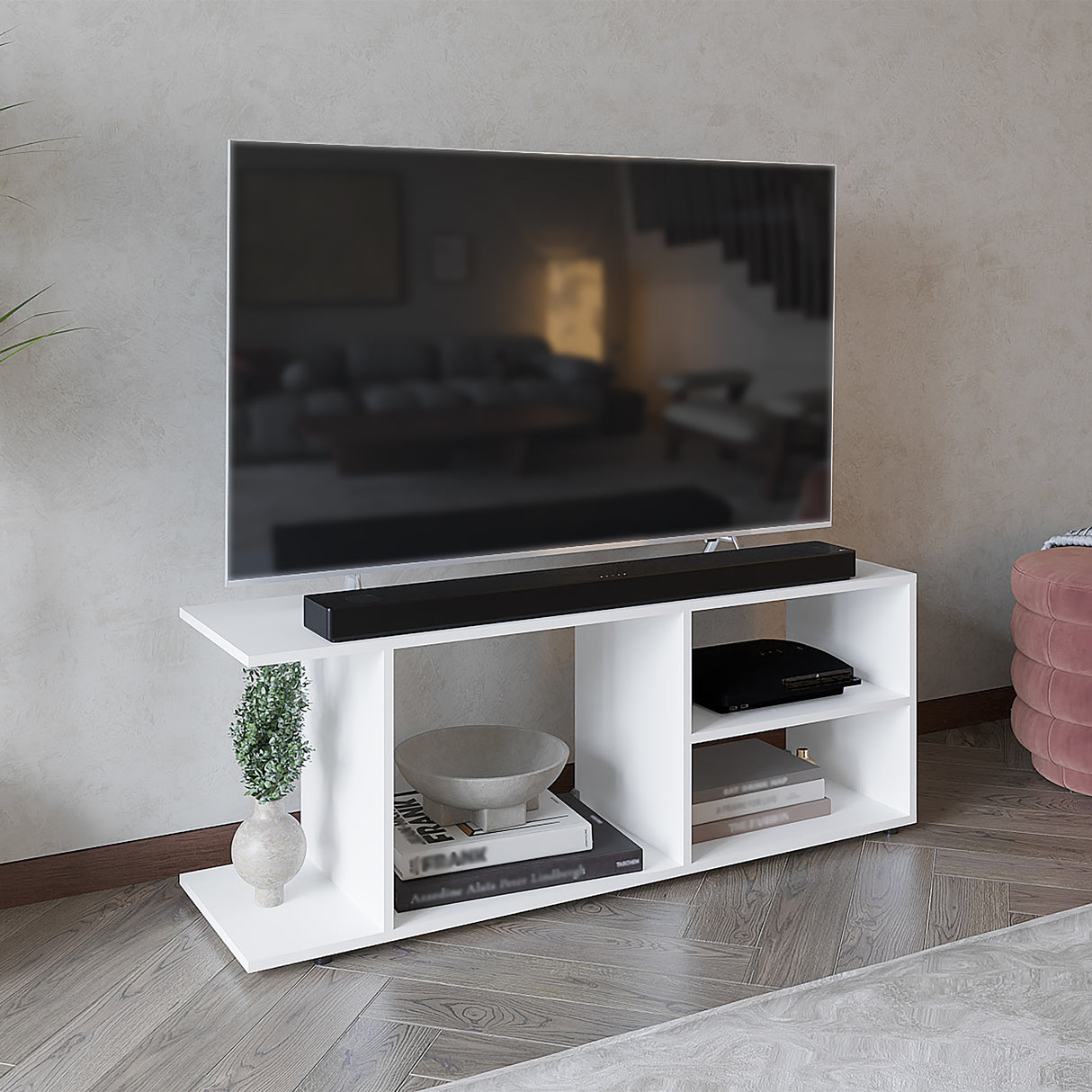 Rack de TV GoodWood Blanco 120.3x45.4cm Para TV hasta 50 Pulgadas - Muebles de TV | Bylmo
