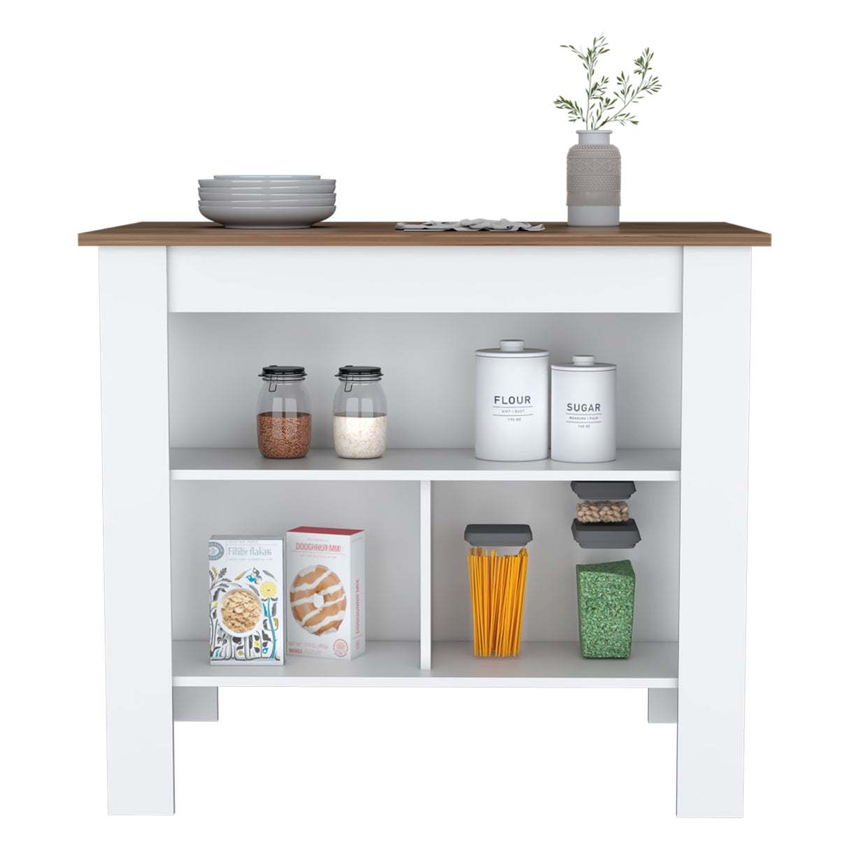 Isla de Cocina Cala Gales y Blanco 103x90cm Con Tres Entrepaños y Patas - Barras y Muebles Auxiliares | Bylmo