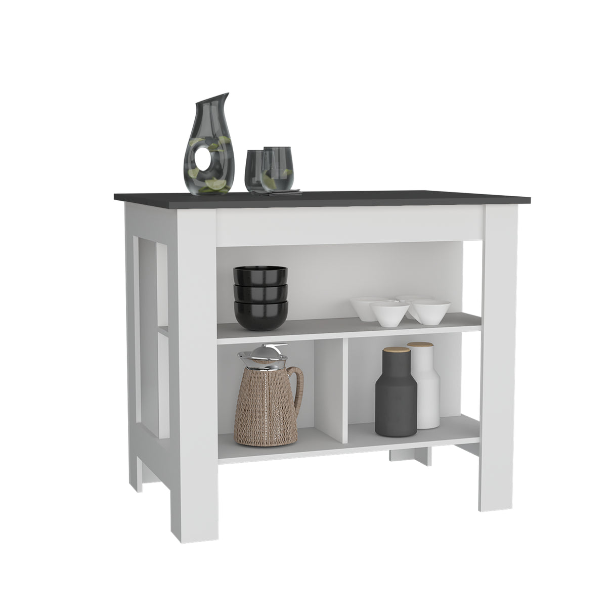 Isla de Cocina Cala Plomo y Blanco 103x90cm Con Tres Entrepaños y Patas - Barras y Muebles Auxiliares | Bylmo