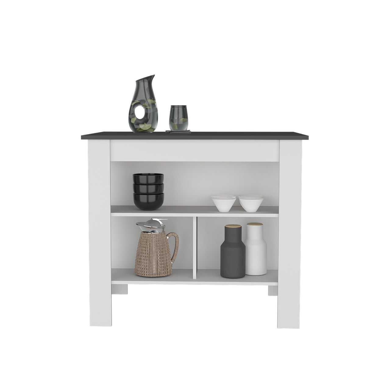 Isla de Cocina Cala Plomo y Blanco 103x90cm Con Tres Entrepaños y Patas - Barras y Muebles Auxiliares | Bylmo