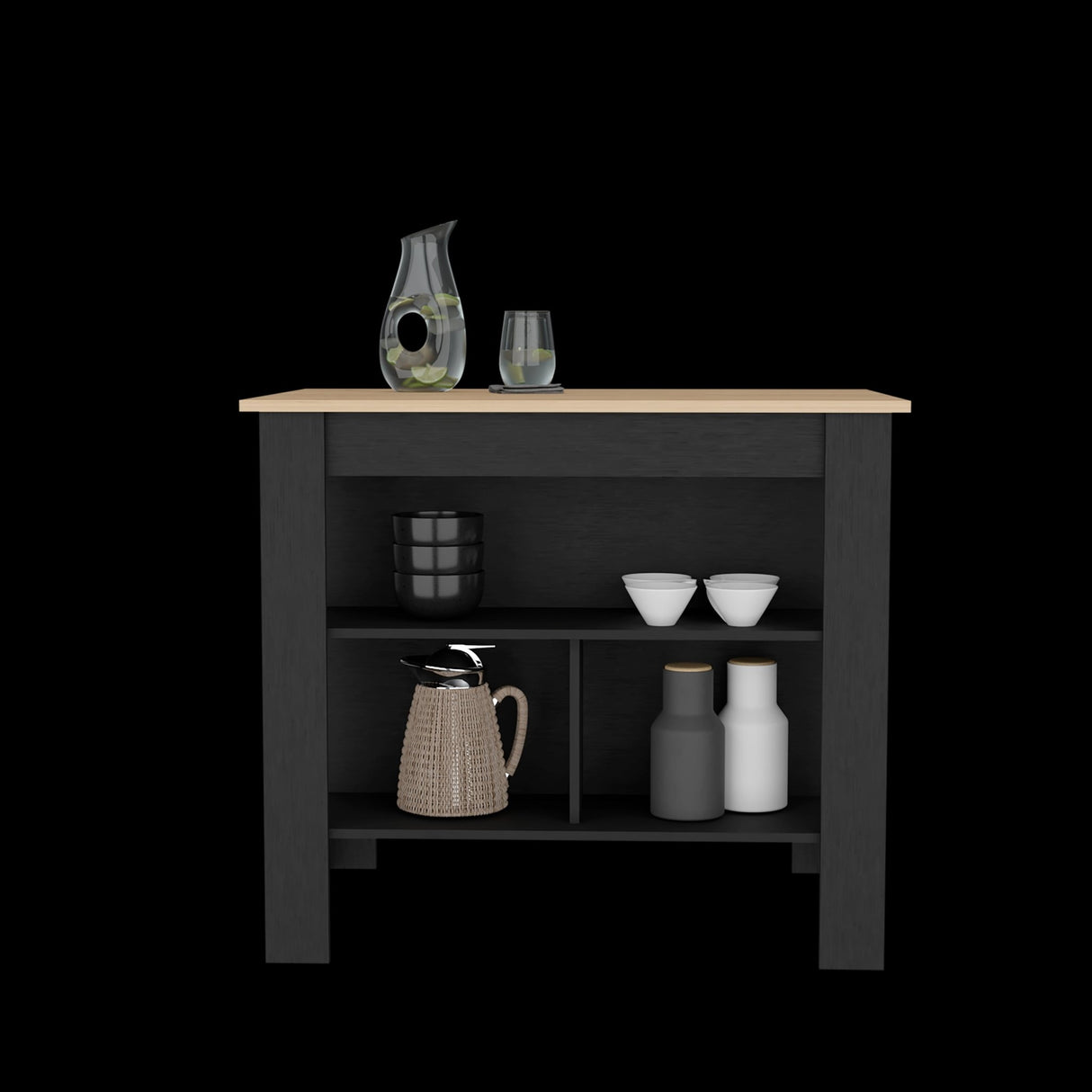 Isla de Cocina Cala Rovere y Wengue 103x90cm Con Tres Entrepaños y Patas - Barras y Muebles Auxiliares | Bylmo