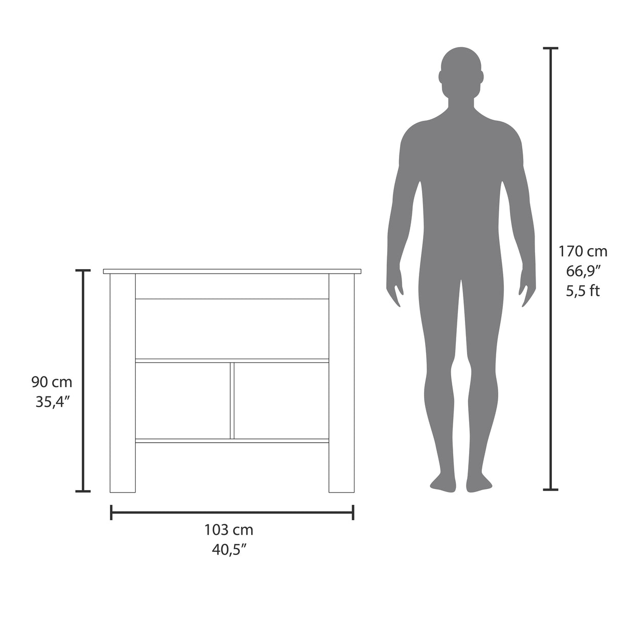 Isla de Cocina Cala Taupe y Blanco 103x90cm Con Tres Entrepaños y Patas - Barras y Muebles Auxiliares | Bylmo