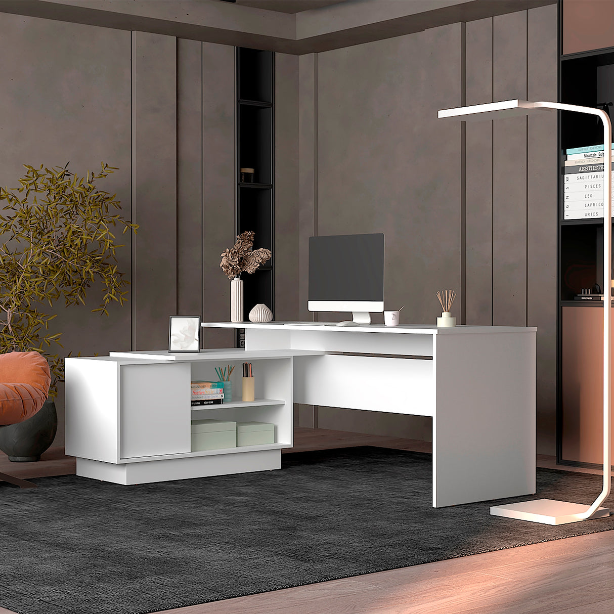 Escritorio en L Emery Blanco 179x71.15cm Con Entrepaño Interno - Escritorios | Bylmo