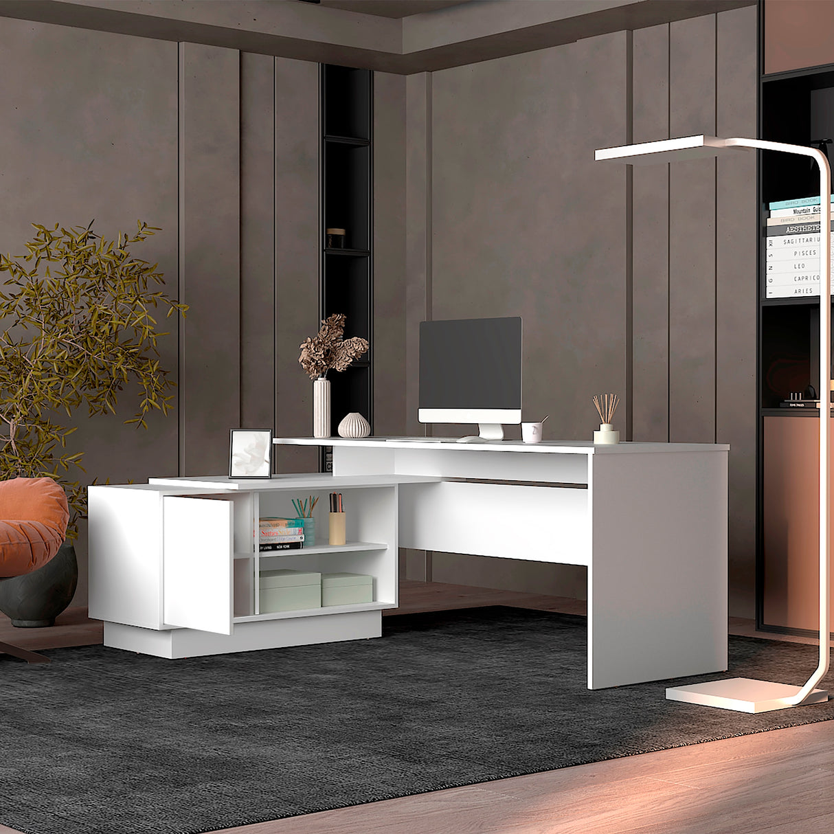 Escritorio en L Emery Blanco 179x71.15cm Con Entrepaño Interno - Escritorios | Bylmo