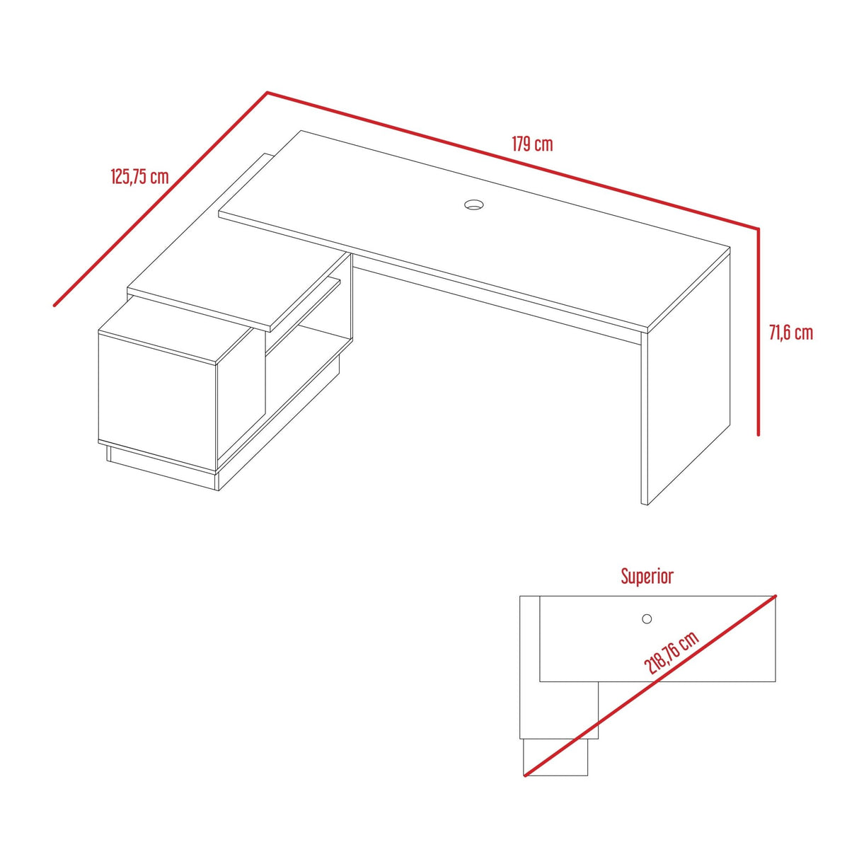 Escritorio en L Emery Blanco 179x71.15cm Con Entrepaño Interno - Escritorios | Bylmo