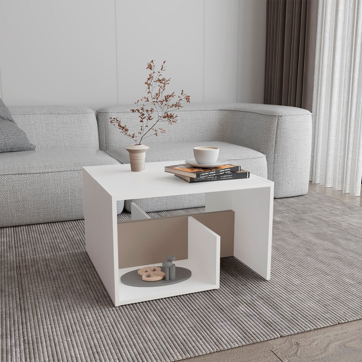 Mesa de Centro Everett Blanco y Taupe 39.8x63.4cm Rectangular - Mesas de Centro | Bylmo