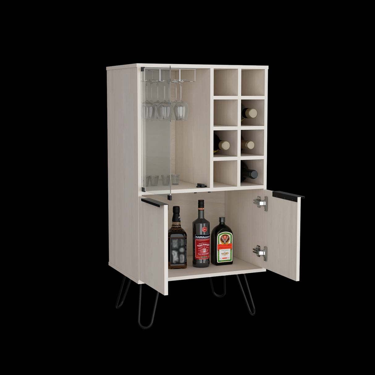 Bar Bajo Aster Niebla 59.6x109.4cm Con Patas y Ocho Portabotellas - Bares | Bylmo