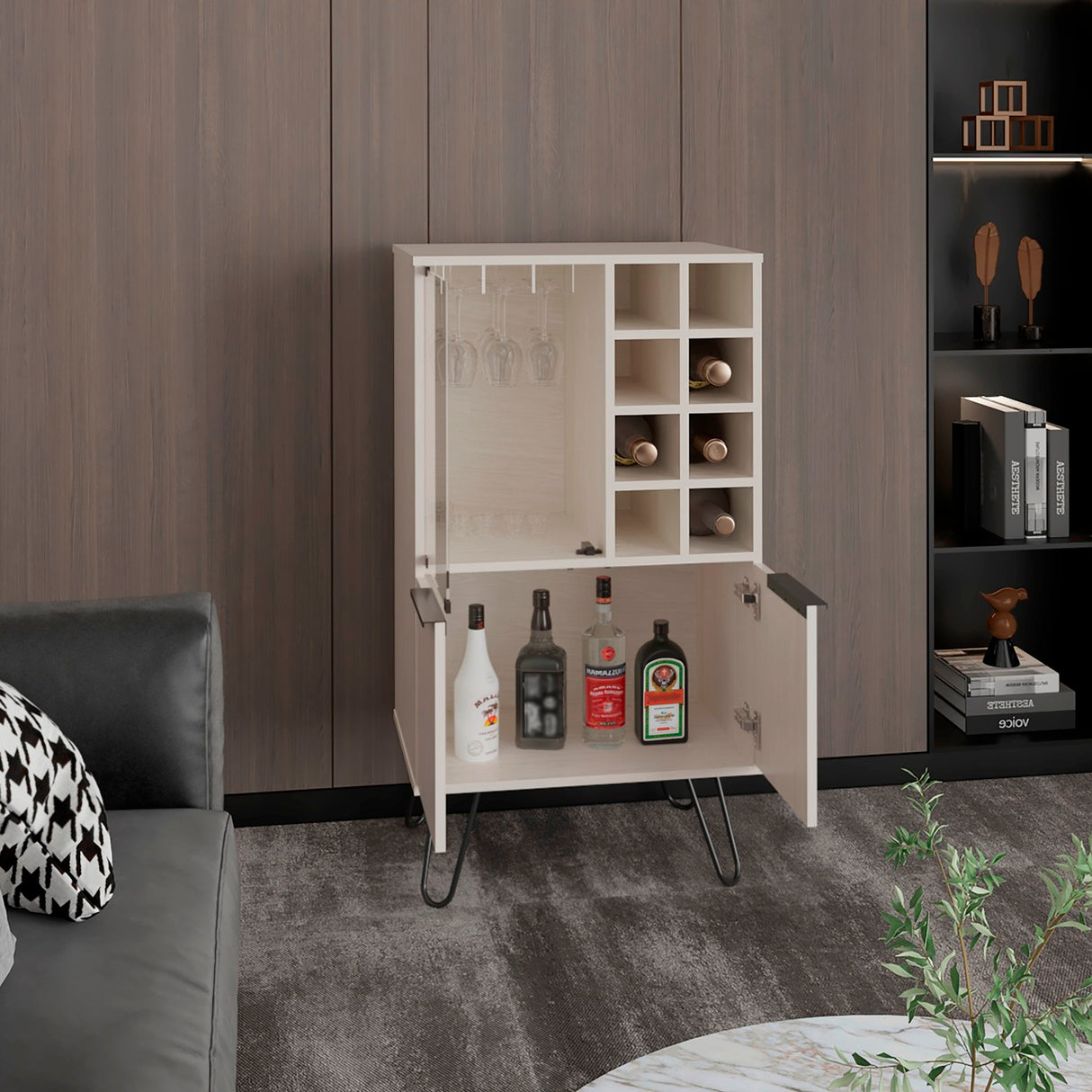 Bar Bajo Aster Niebla 59.6x109.4cm Con Patas y Ocho Portabotellas - Bares | Bylmo