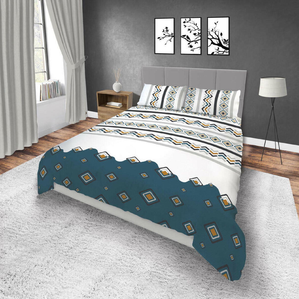 Juego de Sabanas Basic Moderno Blanco Azul Poliéster King 200x200cm - SABANAS | Bylmo