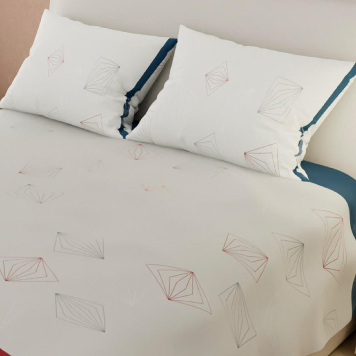 Juego de Sabanas Basic Doble Blanco Azul Moderno 180 Hilos - Sabanas | Bylmo