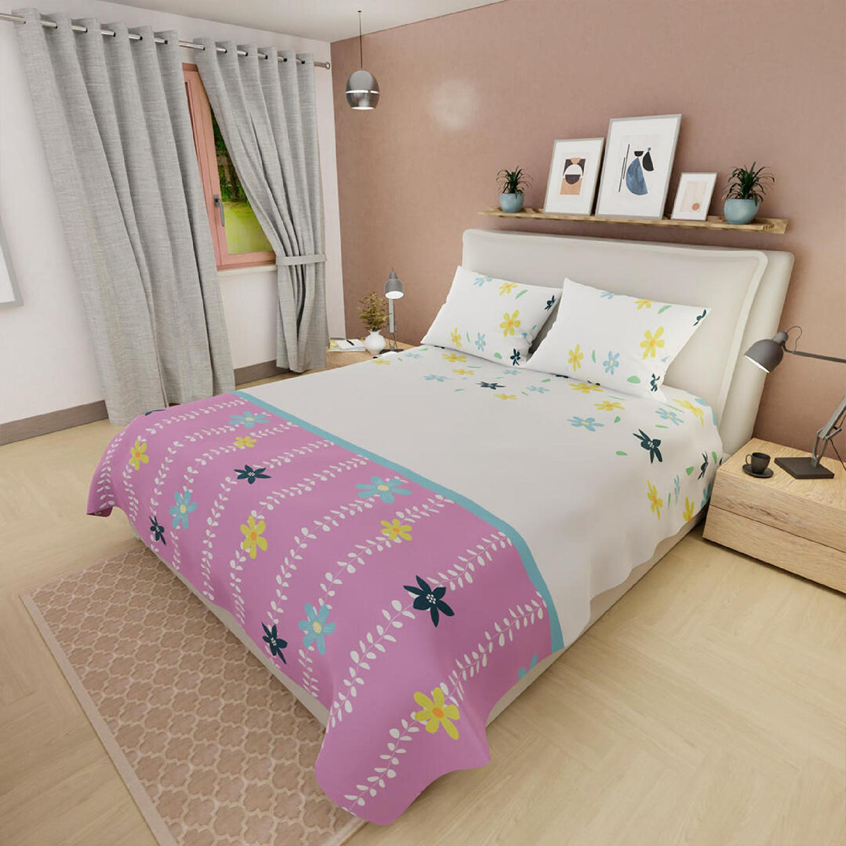 Juego de Sabanas Basic Flores 180 HIlos 4 Piezas 120x190cm BlancoLila - Sabanas | Bylmo