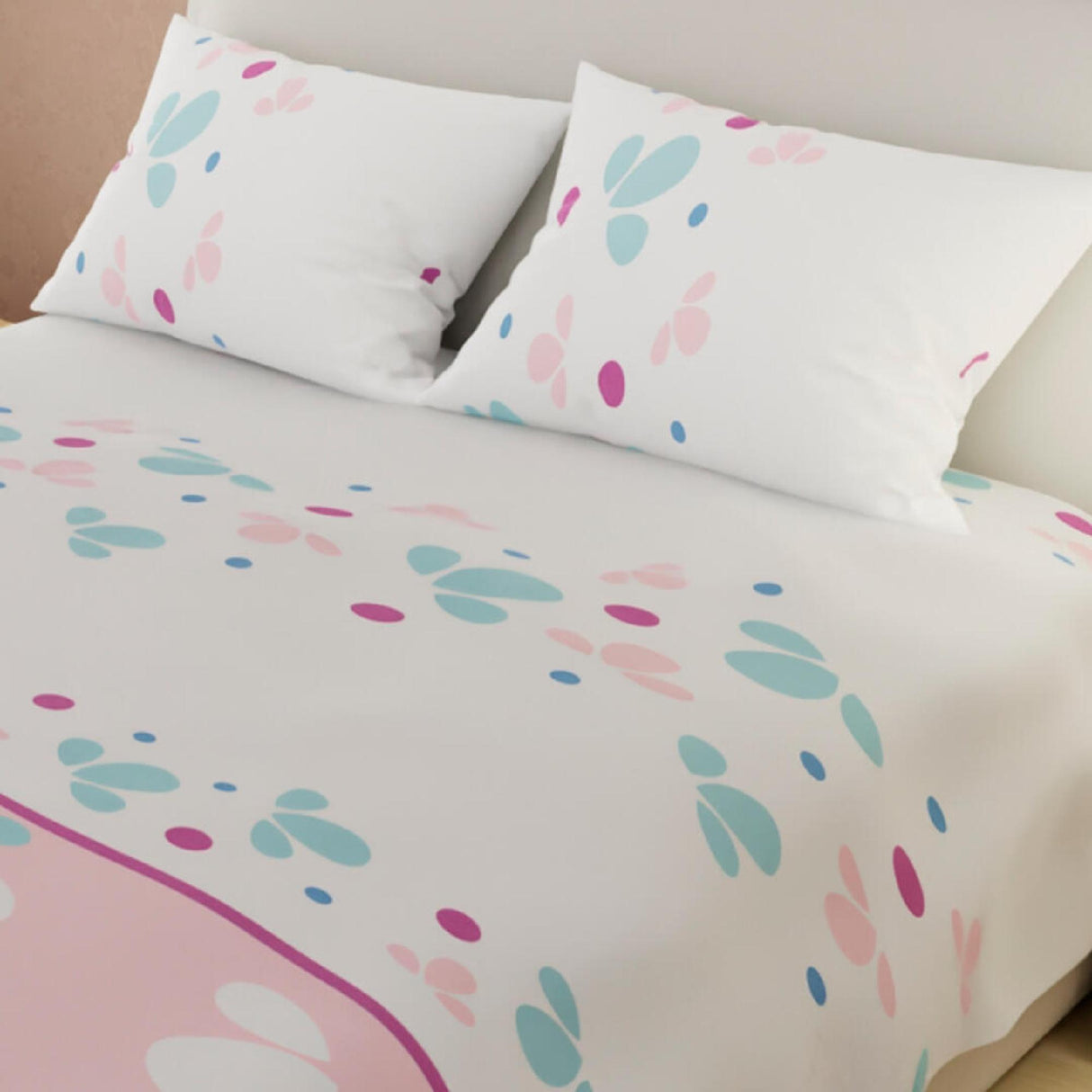 Juego de Sabanas Basic Flores Blanco Rosado Suave - Sabanas | Bylmo