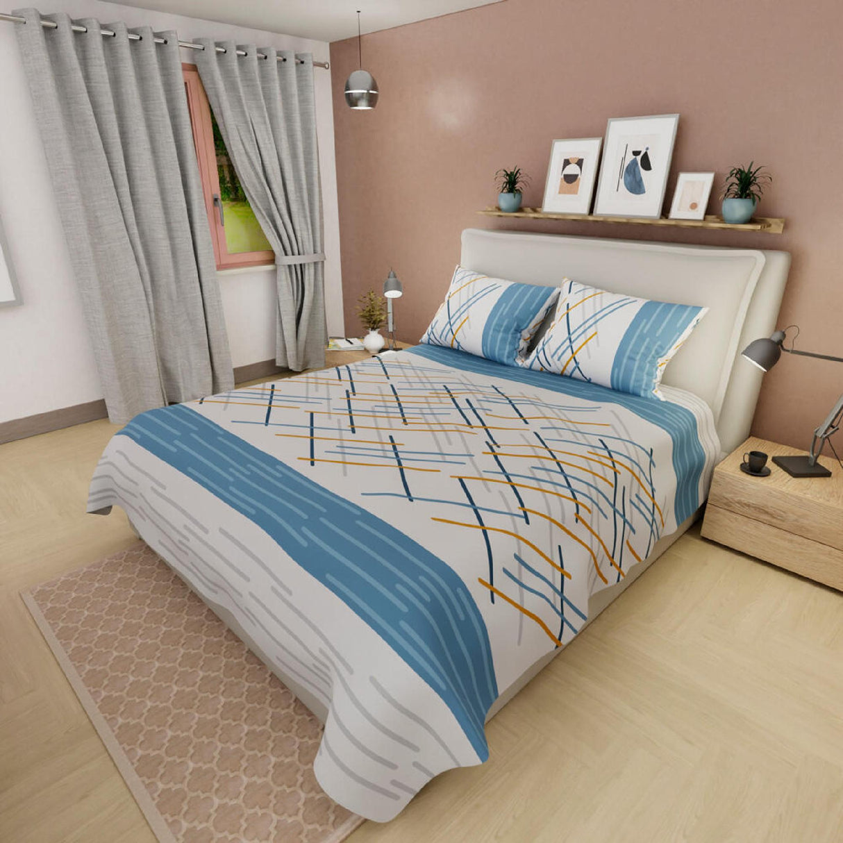 Juego de Sabanas Basic Microfibra Suavizada 4 Piezas Blanco y Azul - Sabanas | Bylmo