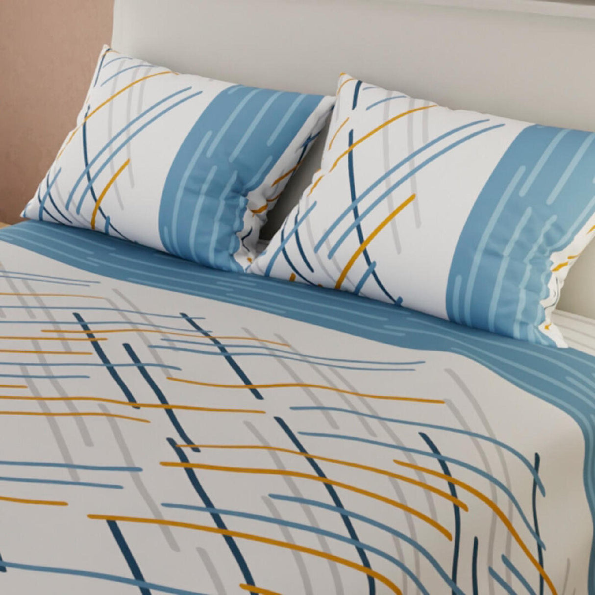 Juego de Sabanas Basic Microfibra Suavizada 4 Piezas Blanco y Azul - Sabanas | Bylmo