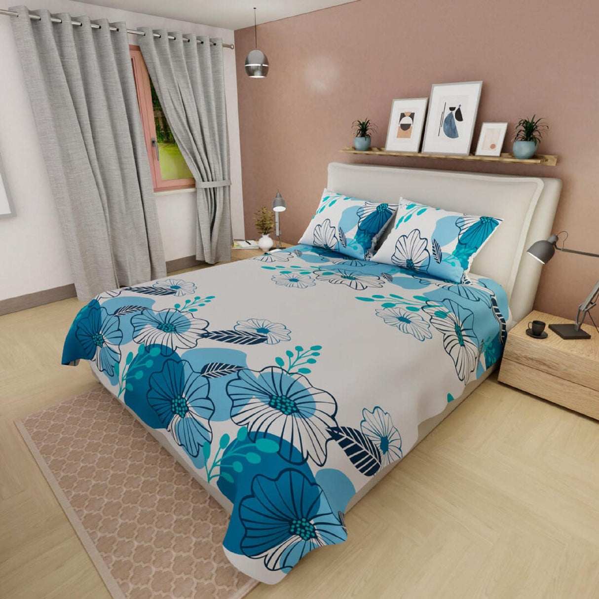 Juego de Sabanas Basic 4 Piezas Blanco y Azul Suavidad. - Sabanas | Bylmo