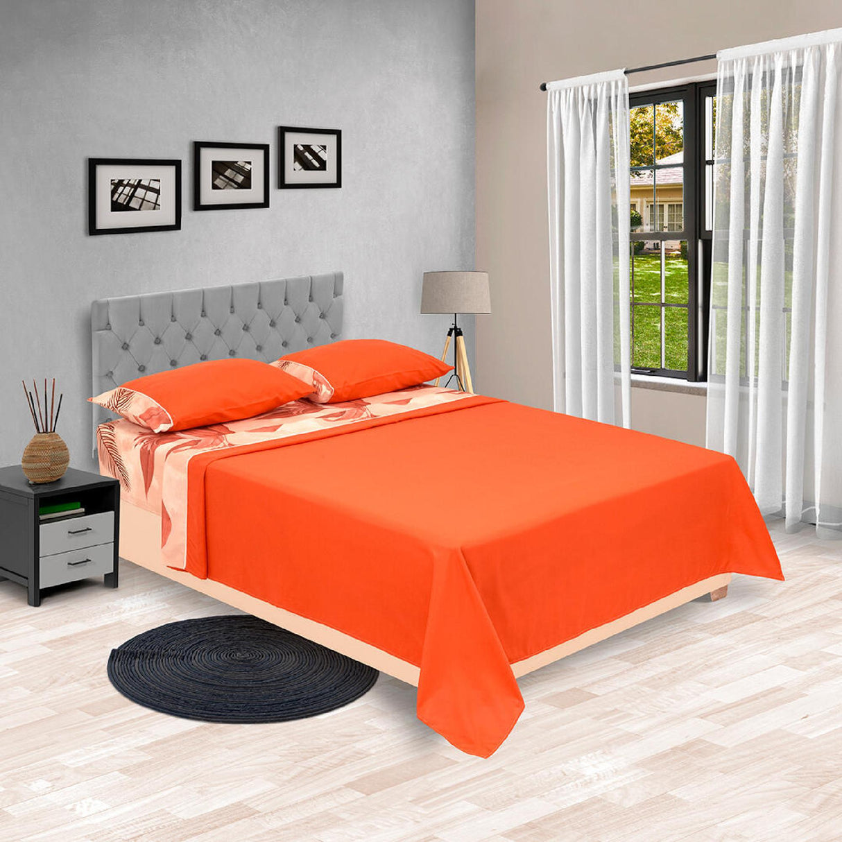 Juego de Sabanas Barcelona Cosmopolita 4 piezas Naranja 85 gsm. - Sabanas | Bylmo