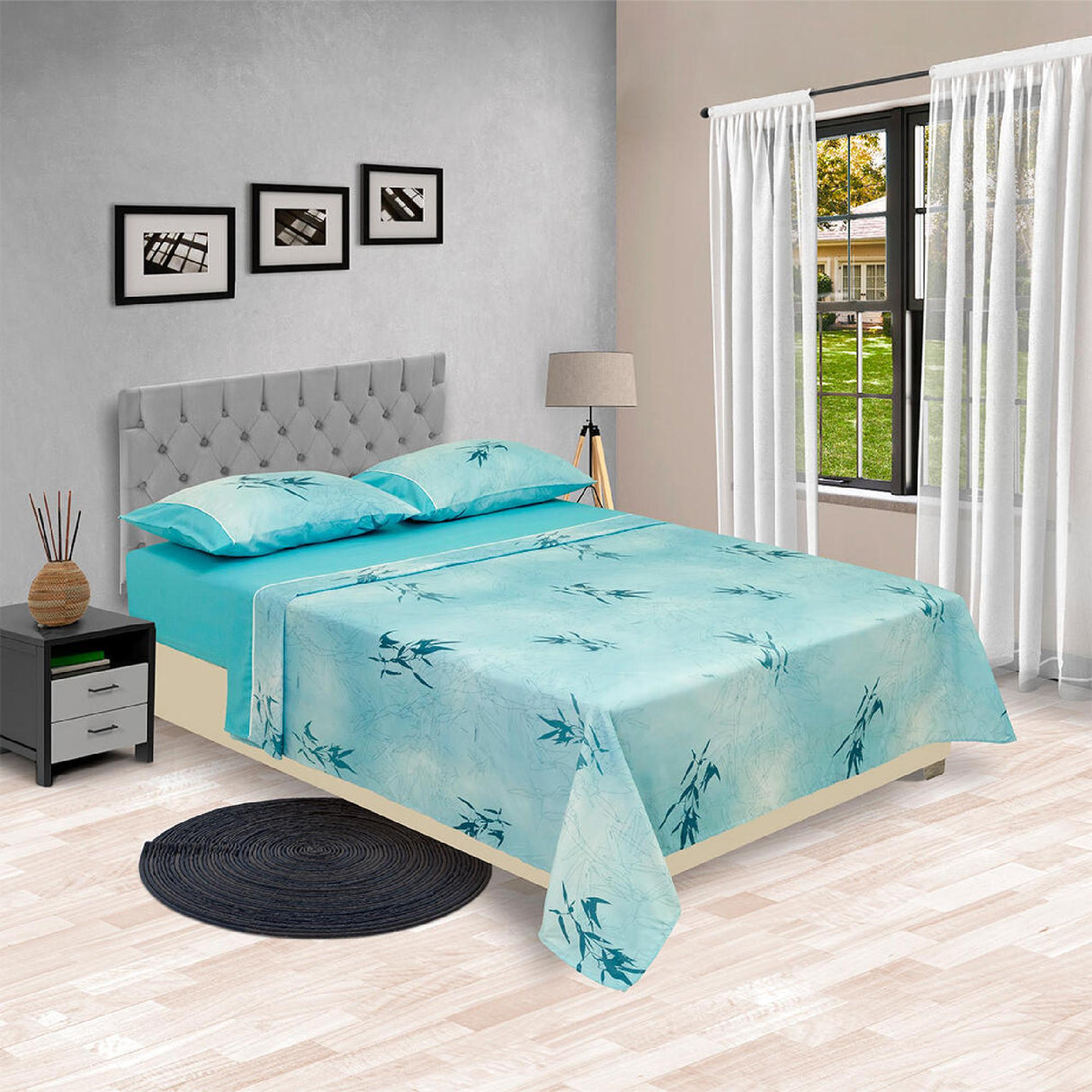 Juego de Sabanas Barcelona Cosmopolita 4 piezas 140x190 cm Azul Moderno. - Sabanas | Bylmo