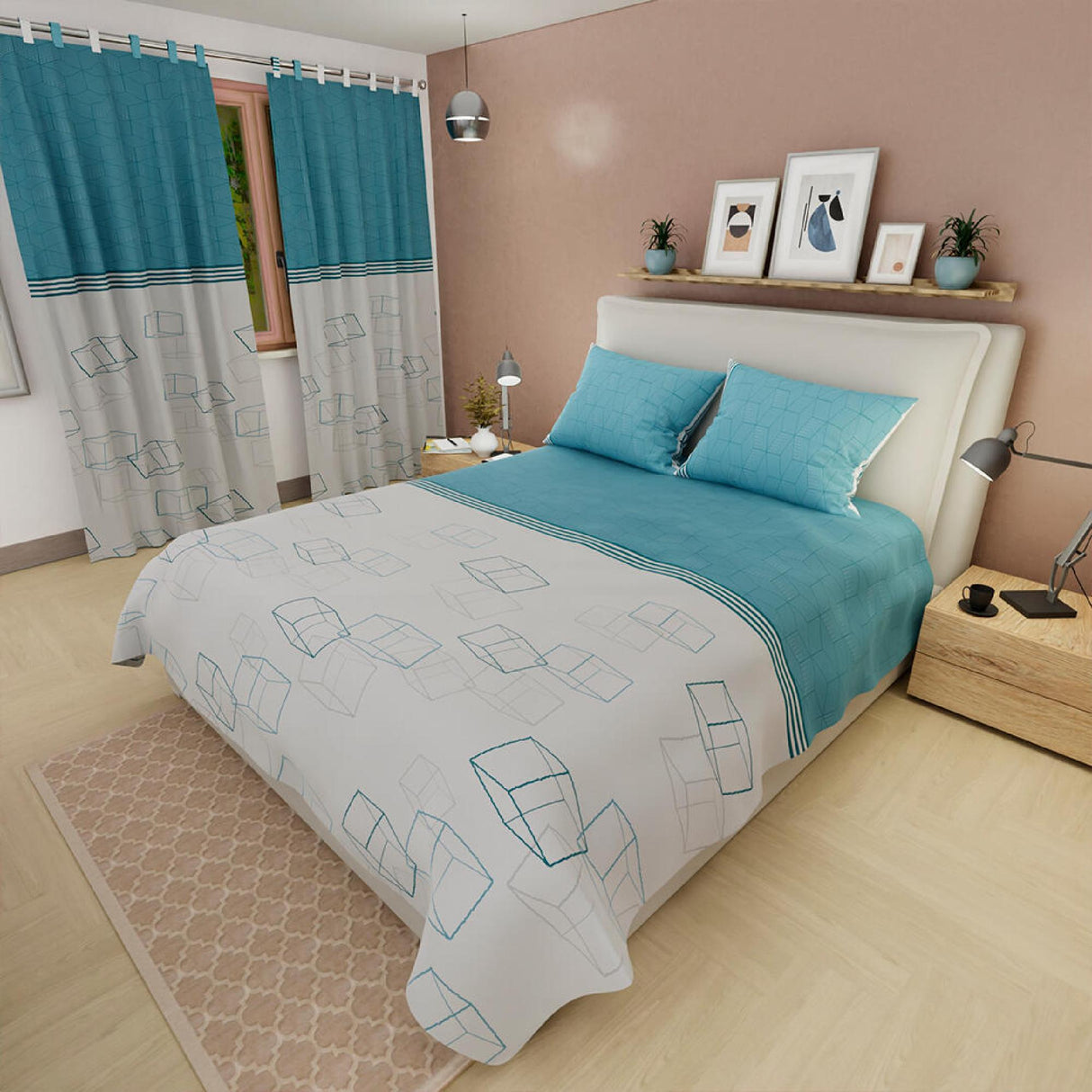 Juego de Sabanas Basic Azul y Blanco Moderno para Cama Doble - Sabanas | Bylmo