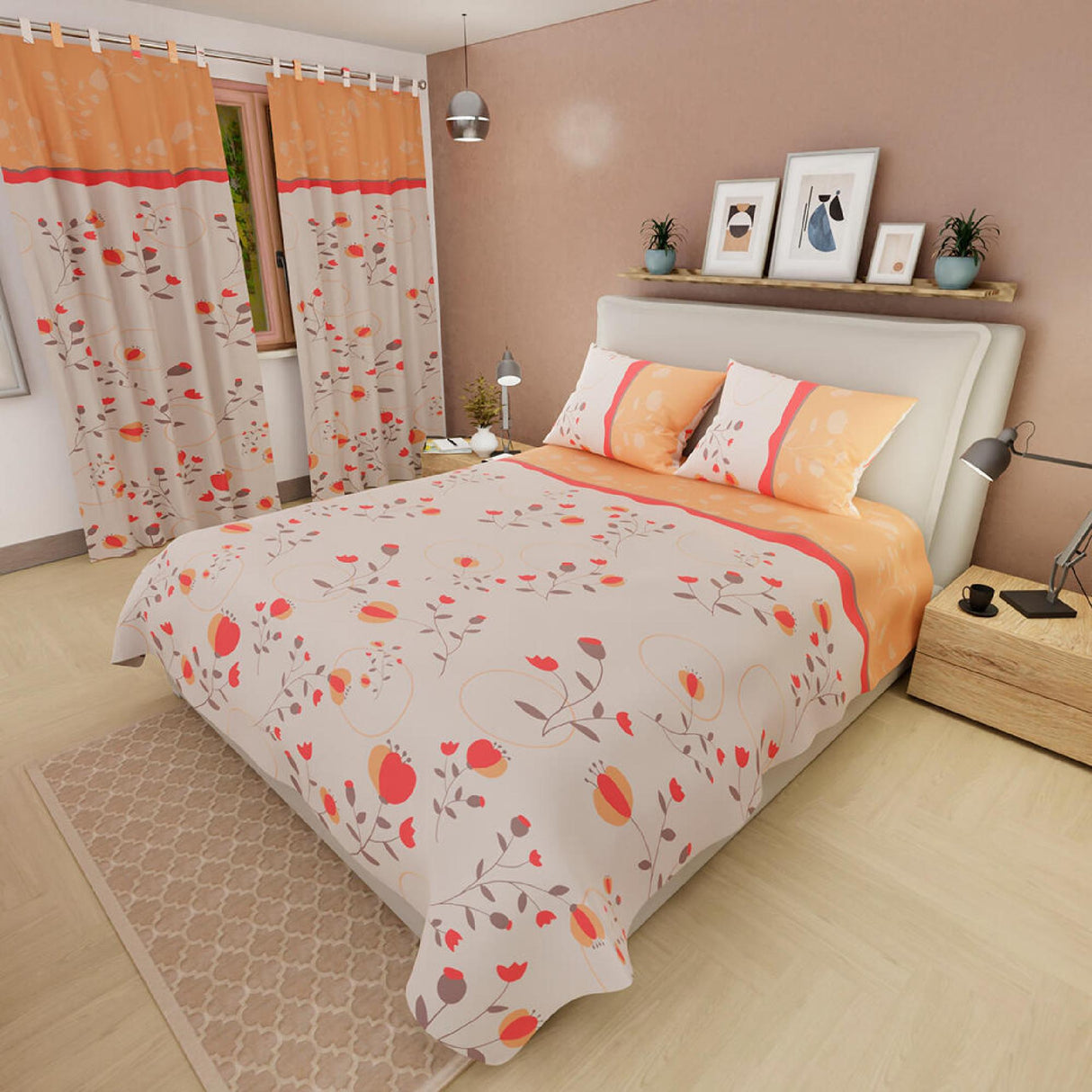 Juego de Sabanas Basic Doble Blanco Naranja Claro Suavidad 140x190cm - Sabanas | Bylmo