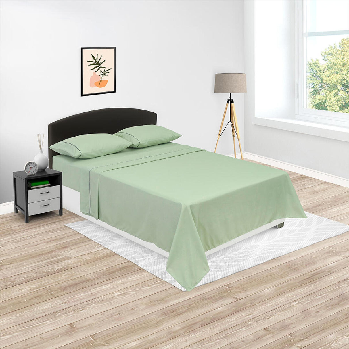 Juego de Sabanas Basic Verde Claro Resortada 2 Fundas - Sabanas | Bylmo