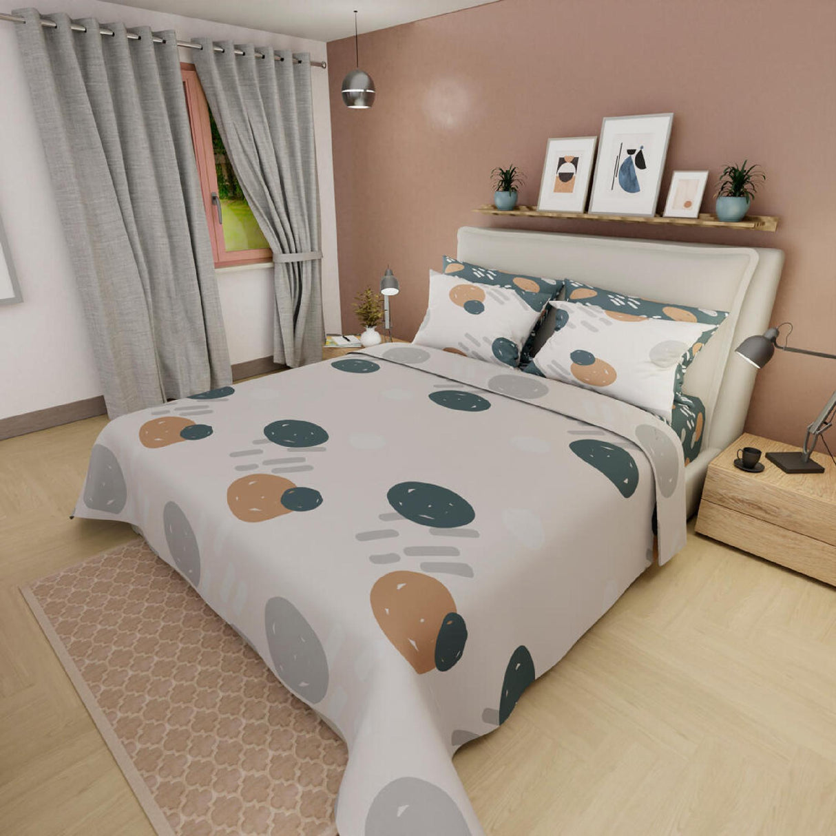 Juego de Sabanas Basic Circulos Verde Oscuro 140x190cm 4 piezas - Sabanas | Bylmo