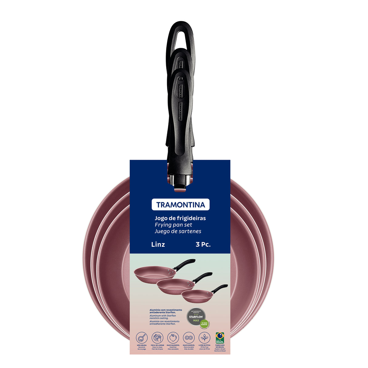 Set de Sartenes Linz Rosa y Gris con Antiadherente Starflon Max Para Uso Casero - Ollas y Sartenes | Bylmo