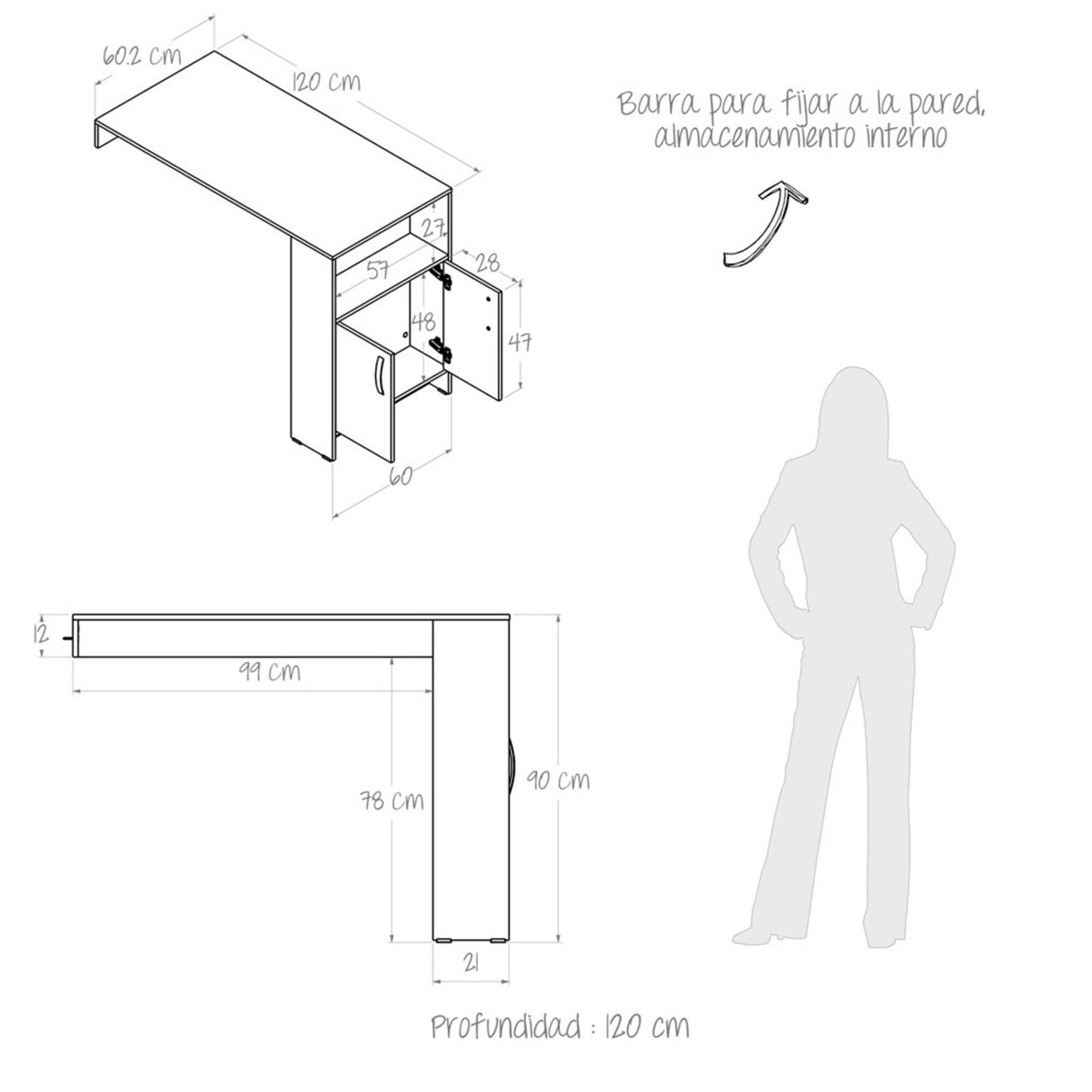 Barra de Cocina Vick Blanco y Duna 60x90cm De Pared Con Patas - Barras y Muebles Auxiliares | Bylmo