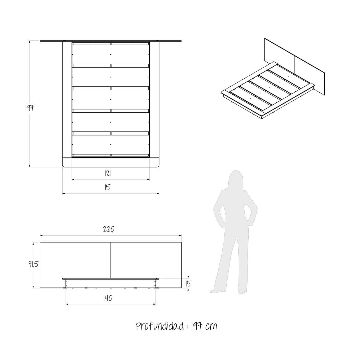 Cama Moscú Duna y Blanco Para Cama Doble 140 X 190 Con Cabecero - Camas | Bylmo
