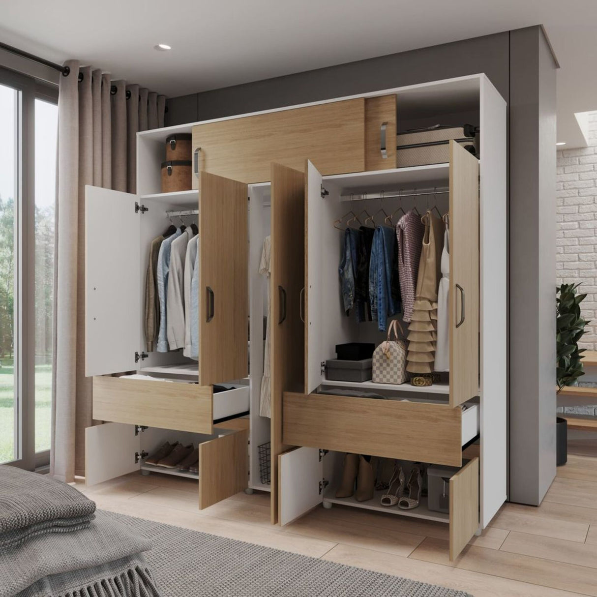 Closet Bari Rovere y Blanco 200x200cm Con Tres Cajones - Closets | Bylmo