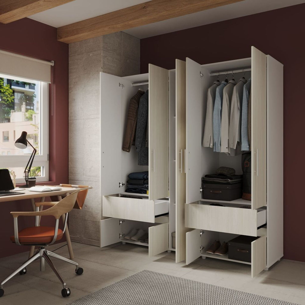 Closet Venecia Niebla y Blanco 180x200cm Con Dos Cajones - Closets | Bylmo