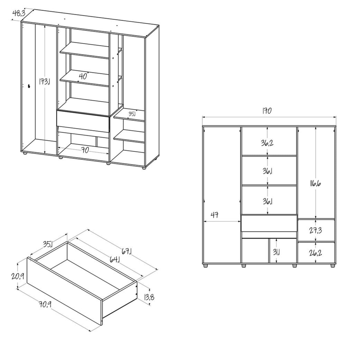 Closet Pekin Wengue 170x200cm Con Un Cajón - Closets | Bylmo