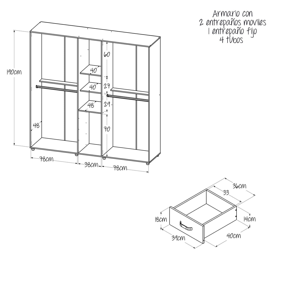 Closet Atenas Niebla y Blanco 200x200cm Con Cuatro Cajones y Con Espejo - Closets | Bylmo
