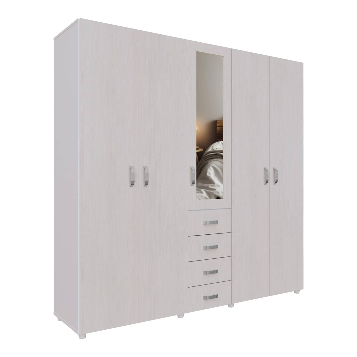 Closet Atenas Niebla y Blanco 200x200cm Con Cuatro Cajones y Con Espejo - Closets | Bylmo