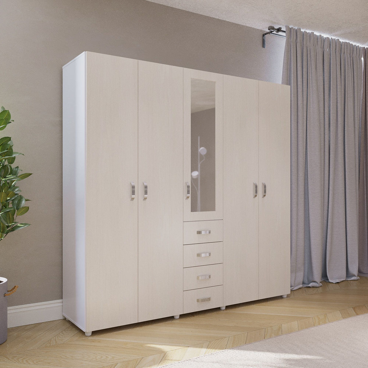 Closet Atenas Niebla y Blanco 200x200cm Con Cuatro Cajones y Con Espejo - Closets | Bylmo