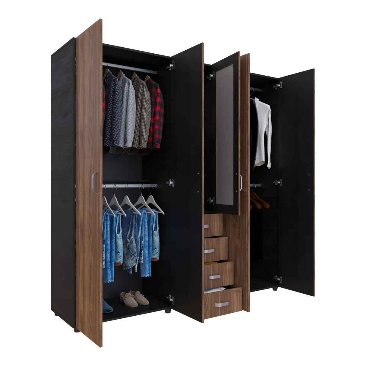 Closet Atenas Gales y Wengue 200x200cm Con Cuatro Cajones y Con Espejo - Closets | Bylmo