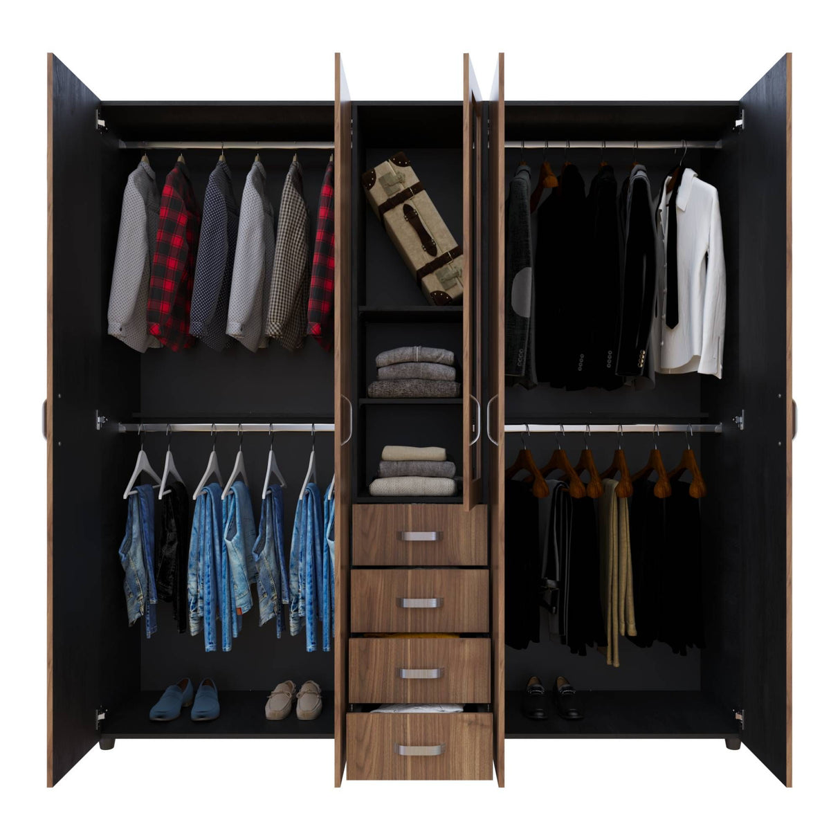 Closet Atenas Gales y Wengue 200x200cm Con Cuatro Cajones y Con Espejo - Closets | Bylmo