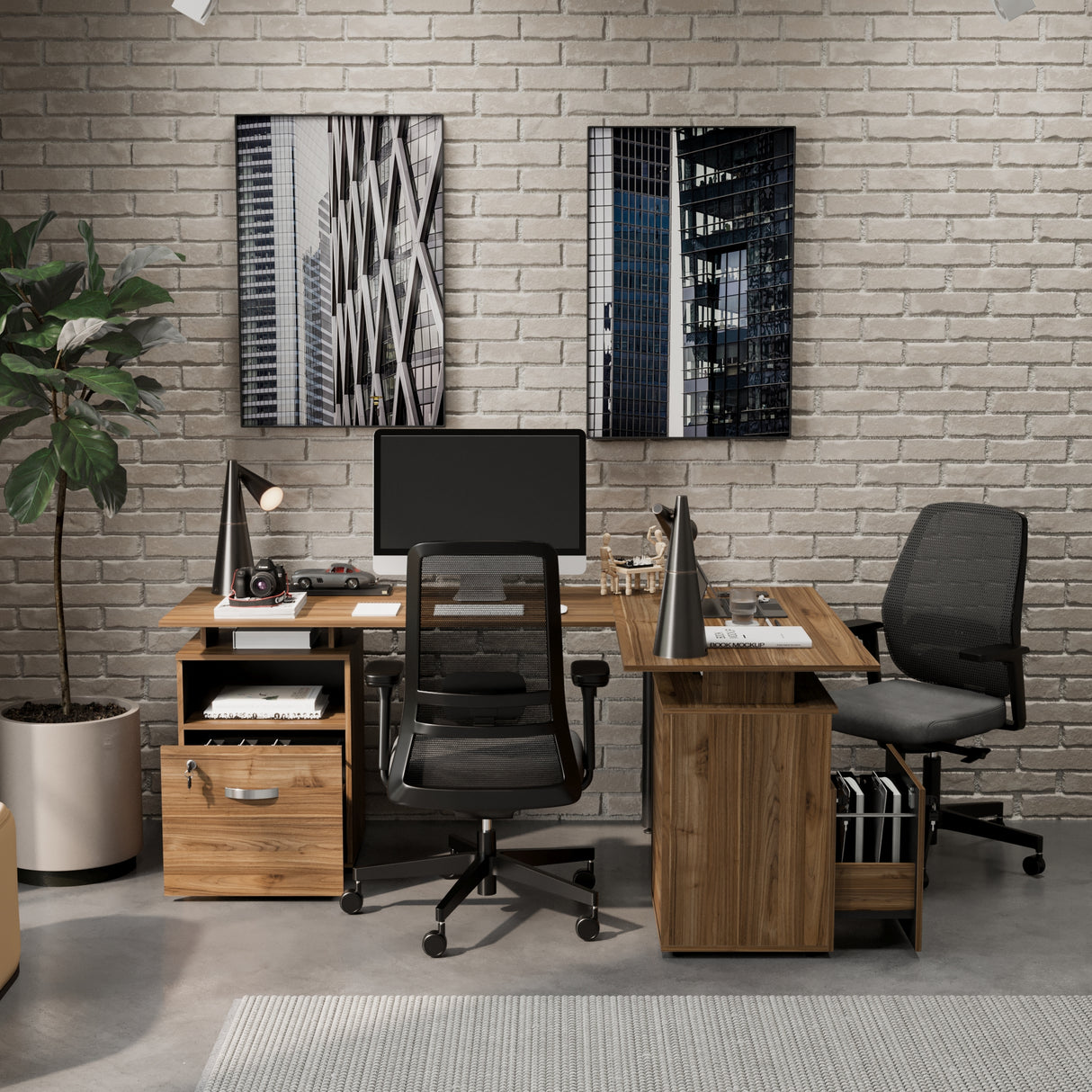 Estación de Trabajo Asturias Gales y Negro 242x73cm Transformable - Escritorios | Bylmo