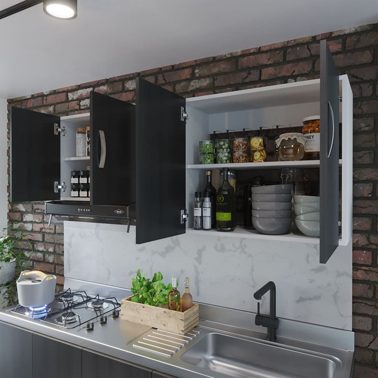 Mueble Superior Hannah Blanco y Wengue 150x56cm Para Lado Izquierdo o Derecho - Muebles Superiores | Bylmo