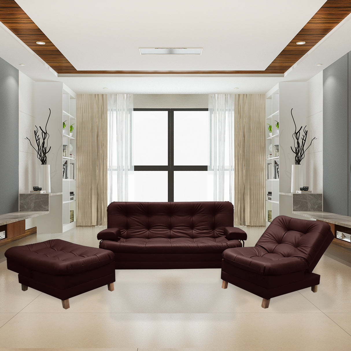 Sala Rouss Marron 185x95cm De Cinco Puestos Reclinable con Patas y Apoyabrazos - Sofas y Poltronas | Bylmo