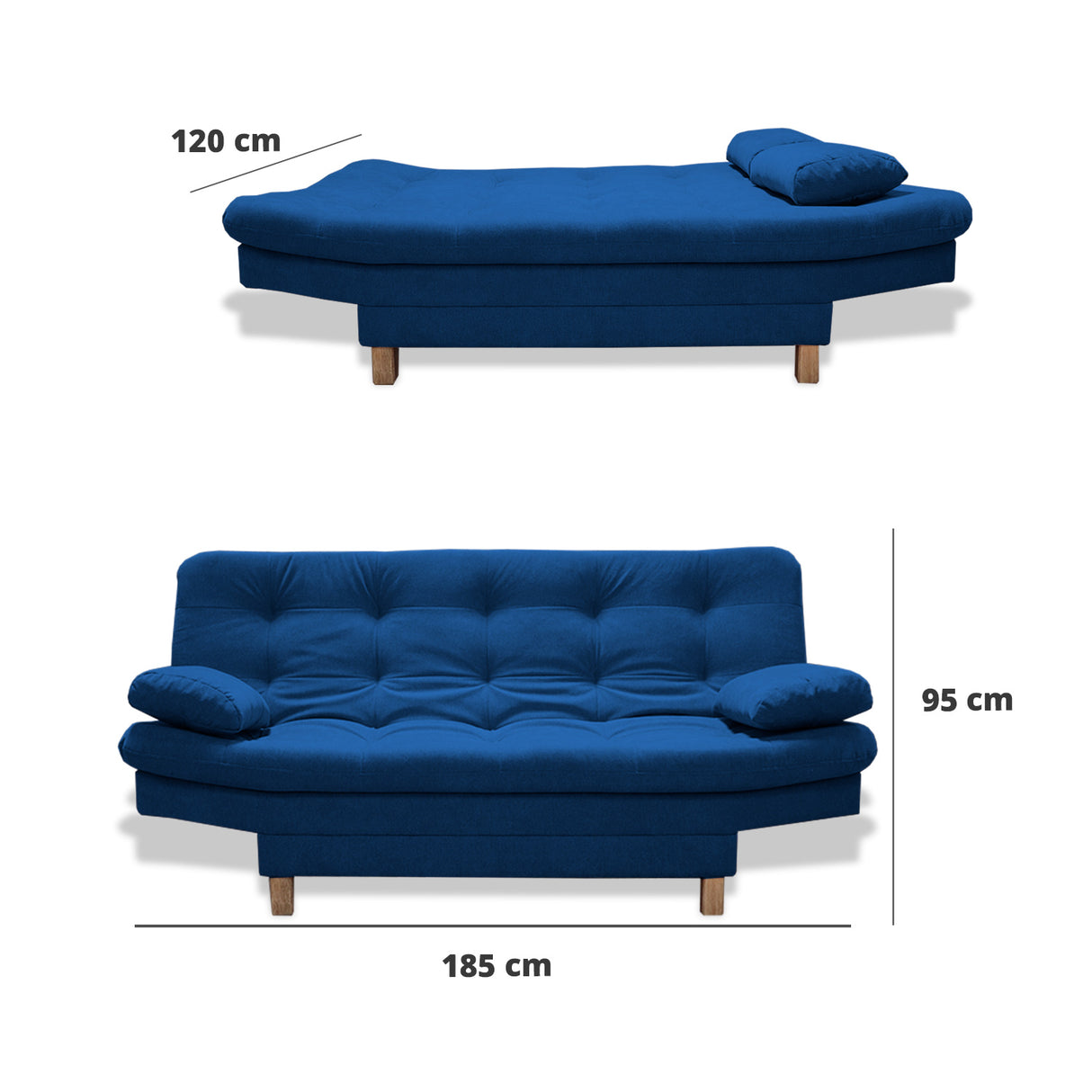 Sofá Cama Bakers Azul Petróleo 185x95cm De Tres Puestos Reclinable con Patas - Sofas y Poltronas | Bylmo