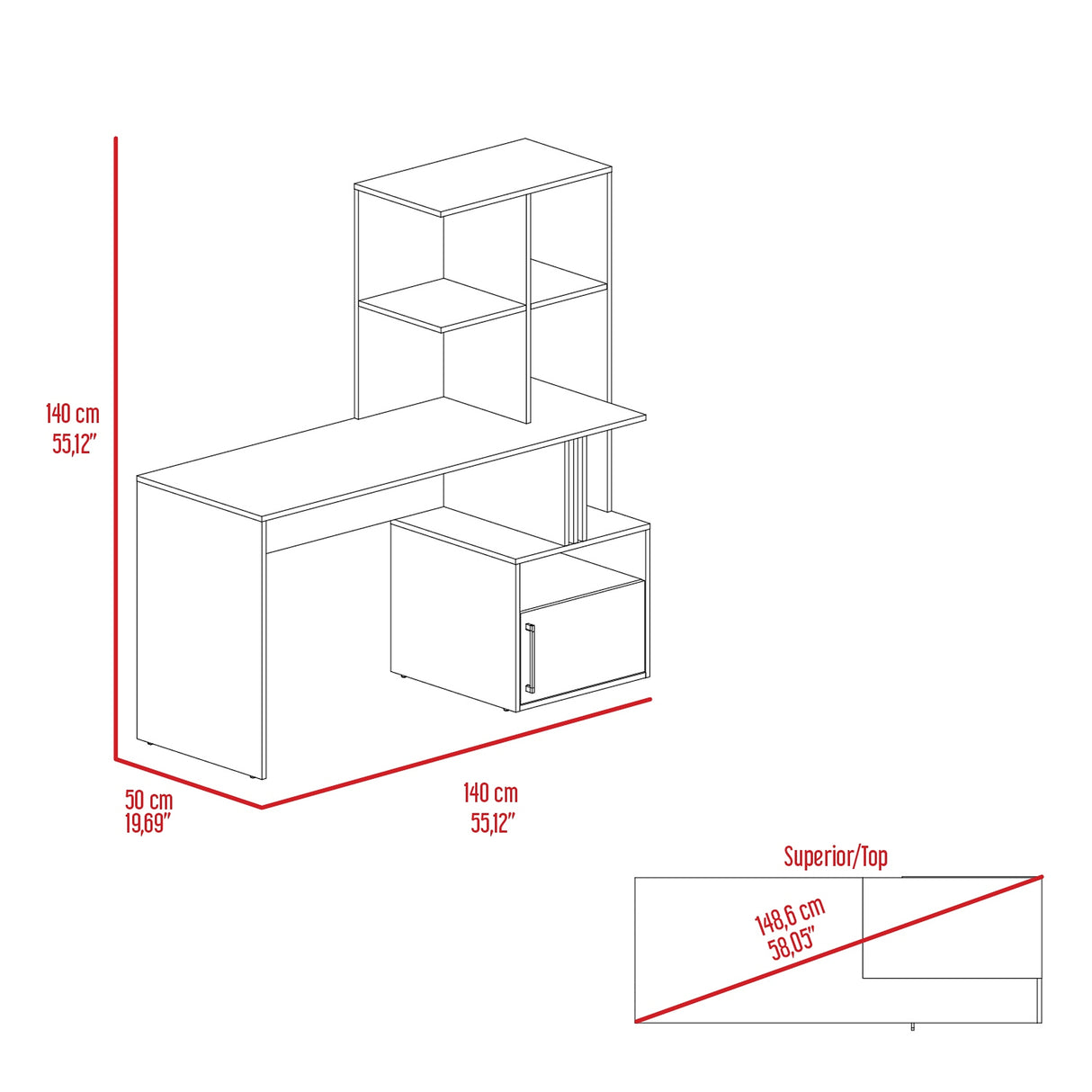 Escritorio Vance Fresno Europeo y Blanco 140x140cm Con Organizador de Libros y Archivador - ESCRITORIOS | Bylmo